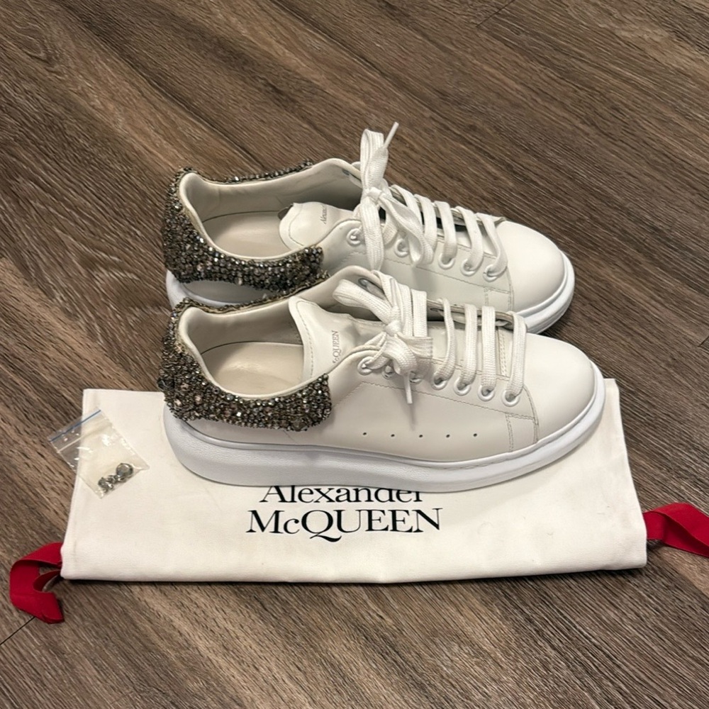 Alexander McQueen White Sneakers with Sparkling Silver Accents